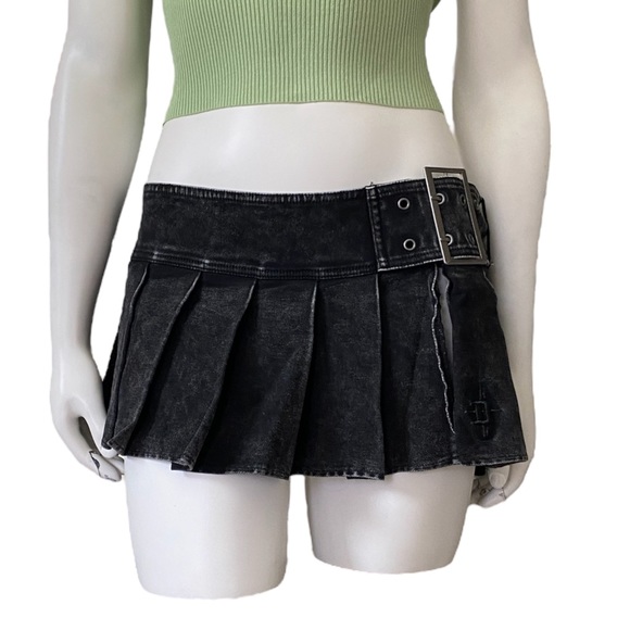 Dolls Kill Dresses & Skirts - Darker Waves | NWOT’s cyber Y2K gothic grunge micro mini acid wash pleated skirt